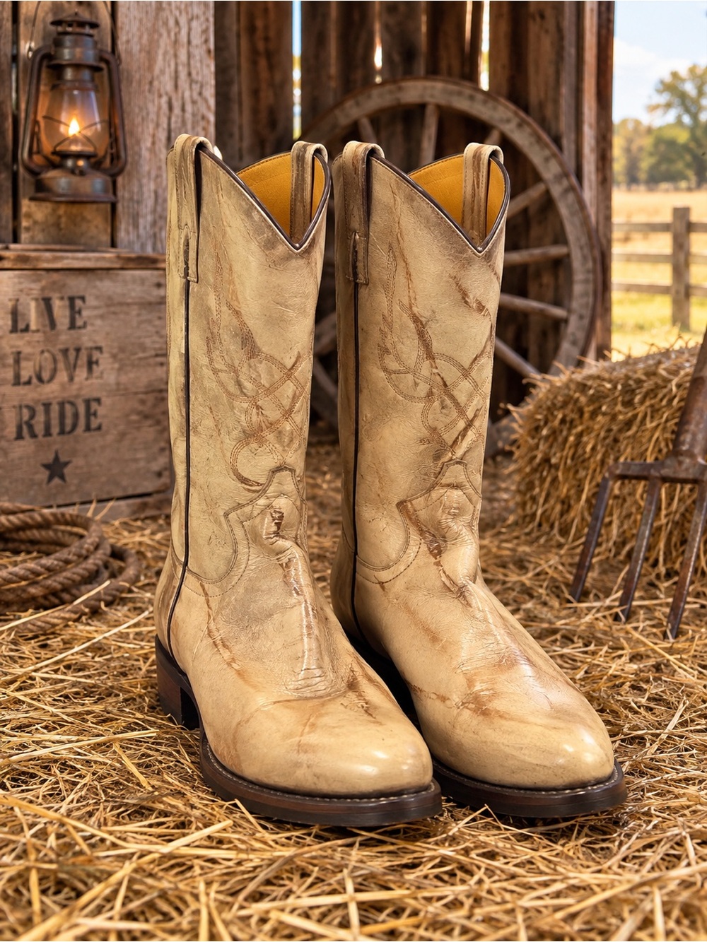Rudel Women's Tan Leather Western Heeled Boots - Stylish Ranch Ready